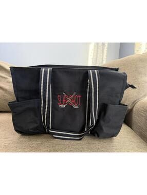 Thirty One Organizing Zip Top Utility Tote Black Slap Shot Embroidered
